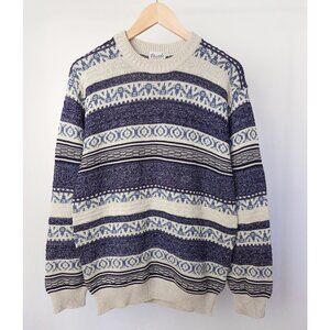 Vintage linen  pattern crew neck light knit sweater pullover jumper men, women